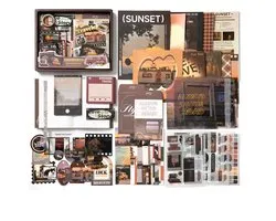 Kit de scrapbooking Simno Retro - 12 types - 116 pièces - Set de cahiers carrés A6 - Avec Autocollants - Tape - Kit de journal Vintage - Fournitures scolaires - Fournitures de bureau - Pour adolescentes - Voyageur du temps