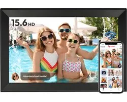 Cadre photo numérique avec WiFi et application Frameo - Écran HD+ IPS 15,6 pouces - Cadre photo avec écran tactile - 32 Go - Zwart - cadre photo numérique frameo - cadre photo numérique - cadre photo numérique