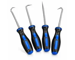O-Ring Verwijderset - Mini Pick en Hakenset 4-delig - Precisiehaken voor Afdichtingen en Pakkingen - Auto Onderhoud - Blauw/Zwart