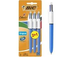 BIC 4 Kleuren - Balpennen - Klikmechanisme - Blauw, Zwart, Rood, Groen - 3 Stuks