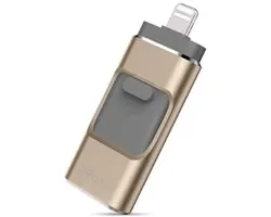 DrPhone 128GB 3-in-1 Flashdrive USB Stick – USB 3.0 + Micro USB + Lightning – Inclusief USB-C OTG Adapter – Geschikt voor iPhone, Android & Tablet – Goud