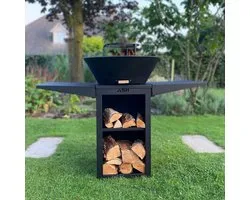 Plancha BBQ Grill Fire Bowl Garden Fireplace - ASH Phoenix - Black - Steel - Grill Plate - Outdoor Plancha - ShopVlot