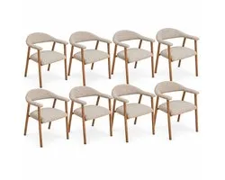 DS4U® - Quinn basic eetkamerstoel - Set van 8 - Naturel - Stof - Met armleuning
