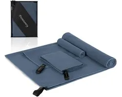 Set de serviettes en microfibre en boîte – 3 pièces – Serviette de voyage à séchage rapide – Serviette de plage – Serviette de bain – Perfect pour le sport et les Voyages – Blauw