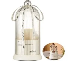 Make-upborstelorganizer, 360° draaibare cosmetische organisator met deksel, borstelhouder cosmetica, make-upborstelopslag met 7 compartimenten, cosmetische opslag, voor kaptafel, badkamer (wit)
