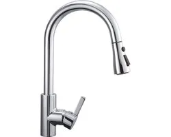 Robinet de cuisine Coree avec bec extractible - Douchette à main - Extractible - Mitigeur - Tuyau flexible - Acier inoxydable - KF13