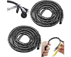 Lot de 2 gaines de câble – Enroulement en spirale – Protecteur de câble – Tube de regroupement de câbles – Organisateur de cordon – Découpable sur mesure – Pour la protection des câbles de charge, fils, cordons d'alimentation (3 cm x 2 m – Noir)