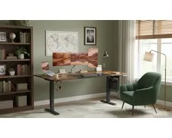 Electric Desk Casa Velluto VintagePro – 180x80 cm, Height Adjustable 72-120 cm, 4 Memory Presets, USB-C Charging, Organizer, Gaming & Home Office Desk, Brown & Matte Black