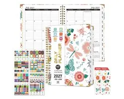 Namajunas - Planner 2027 - Weekplanner - A5 Agenda - Agenda 2027 - Weekplanner Kind & Volwassen - Schoolagenda - Weekplanner Papier - Deskplanner - Week to view agenda - To do planner - Met 4 Planner Stickers & 2 Bladwijzer - Bloemen & Insecten