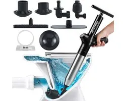Professionele WC Ontstopper Hand Pomp - Vele accessoires - Luxe RVS - Luchtdruk meter - Met Hoge druk - Gootsteen pomp - Riool ontstopper - Toilet - Afvoer - Douche - Handpomp - Plopper - WC ontstopper pomp - Gootsteen ontstopper