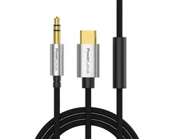 PowerLocus Aux Kabel 3.5mm naar USB-C - Audio Kabel - Met Microfoon - Geschikt voor All Smartphones en Tablet - Male to Male - Gold Plated - 1 meter - Zwart
