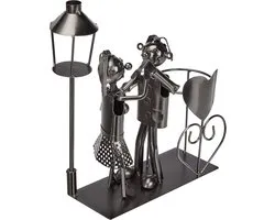Ito electronics Lantaarn flessenhouder LIEFEBESPAAR danspaar bruiloft geschenk hart wijnfleshouder wijnstandaard, danspaar onder lantaarn, zilver, afmetingen (L x B x H): 23 x 10 x 33 cm (met fles)