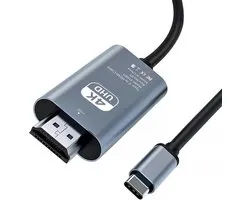HDMI-kabel, USB-C, HDMI 4K, 2M HDMI-kabel, USB-C HDMI-adapter, compatibel met Thunderbolt 3/4 naar HDMI voor Surface Pro 7/8/9, iPad Pro 2018, Air 2020/2022, Huawei Mate 40, Vivo X80 Pro