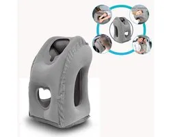 Opblaasbaar Reiskussen – Ergonomisch Slaapkussen voor Vliegtuig, Auto & Trein – Compact Opblaasbaar Reis Kussen met Arm- & Hoofdsteun – Grijs
