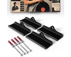 Mobilefox Gramophone plates wall bracket suitable for LP Disc Vinyl holder Universal 4 pieces set black