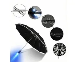 Regenparaplu – Automatische Windproof Stormparaplu met LED Lamp & Reflecterende Rand – Compact Inklapbaar & Veilig in het Donker Incl. Batterijen