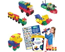 Clics Build & Play 8-in-1 bouwblokken– DUURZAAM SPEELGOED gemaakt van GERECYCLEERDE kunststof- bouwset 5 in 1 - speelgoed 4,5,6,7,8 jaar jongens en meisjes- educatief speelgoed- Montessori speelgoed- constructie speelgoed