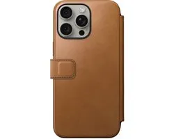 Nomad Modern Leather Folio - Book cover hoesje voor iPhone 15 Pro Max - Nomad leder - Geschikt voor MagSafe en draadloos opladen - Bruin