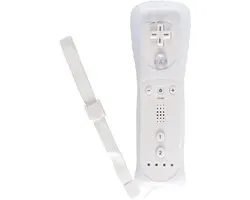 Witte draadloze afstandsbediening (met bewegingssensor) — geschikt voor Wii/Wii U; de afstandsbediening wordt geleverd met een siliconen hoesje en een polsbandje