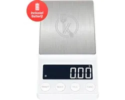 Kitchenwell digitale mini precisie keukenweegschaal wit - 0,01 tot 200 gram - 14.2 x 7.5 cm - pocket scale op batterij - weegschaal keuken