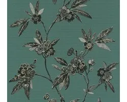 PAPIER PEINT CHIC FLORAL - noir or vert gris - AS Creation Asian Fusion