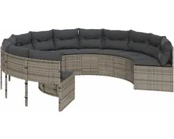vidaXL - Banc de jardin - avec - coussins - rond - poly - rotin - gris