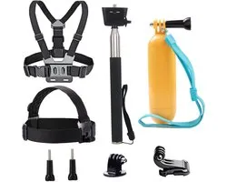 SnelShoppen - 4-in-1 Actiecamera Accessoireset inclusief Hoofdriem, Lichaamsharnas, Selfiestick - Voor GoPro Hero, AKASO EK7000, Campark, APEMAN - Ide