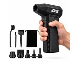 BASE6® Air Duster - Fiets & E‑bike - Elektrische Luchtblazer Fietsonderhoud - Ketting Drogen en Schoonmaken - 131.000 RPM Draadloos - Turbo Fan Perslucht - Ook voor Auto, PC en Toetsenbord - 5 Opzetstukken - USB‑C Oplaadbaar - Zwart