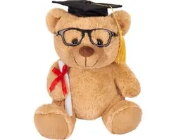 BRUBAKER Teddy Pluche Beer Bril Afstudeerhoed - Geslaagd Cadeau - Diploma - Knuffel voor Afstuderen - Graduation - Examen - Cadeau Idee voor Afstuderen - Bachelor Master- 25 cm - Lichtbruin