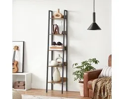 Bibliothèque VASAGLE, étagère échelle avec 5 étagères, ouverte, étagère au sol, étroite, pour salon, chambre, cuisine, bureau, structure en métal, design industriel, vintage marron-noir LLS109B01