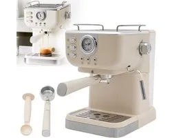 Machine à expresso avec mousseur à lait vapeur - Pression de pompe 20 bars manomètre réservoir d'eau 1,5L bac d'égouttage - Pour cappuccino latte macchiato et plus - Beige Blanc