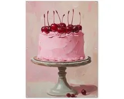 Affiche de jardin 120x160 cm - Décoration de jardin Cake - Pink - Cherry - Affiche pour le jardin - Décoration extérieure - Tableau de jardin clôture - Décoration murale en tissu de jardin - Décoration murale en tissu de balcon