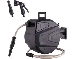 Kibani Wandslangenbox 20 meter – Automatische Tuinslanghaspel – 180° Draaibaar – Inclusief Sproeikop – Knikvrije Tuinslang – Wandhouder - Waterslanghaspel