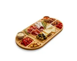 SINIA Living® - Tapasplank - Borrelplank – Bamboe – 58 cm x 29 cm - Duurzaam - Serveerplank met Vakken – Kaasplank – Hapjesplank – Magnetisch - Modulair - Snijplank - Cadeau - Snackplank - Wijn erbij - Borrelplanken - Serveerplank - Hout