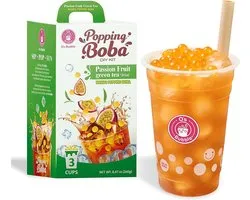 Multipack - O's Bubble - Popping Boba Bubble Tea - Kit DIY - 3x 240GR - Fruit de la Passion, Fraise, Mangue - Thé Vert - 3 boîtes