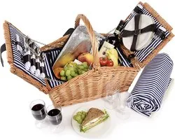chanteur | Panier pique-nique Sylt, ensemble complet 24 pièces pour 4 personnes, grand panier pique-nique, couverture pique-nique et vaisselle