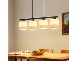 NETTLIFE E27 Vintage Hanglamp - Eetkamer Pendellamp - 4 Lichts Stoffen Kap - Retro Design - Hoogte Verstelbaar - Voor Woonkamer Keuken - Zonder Lamp