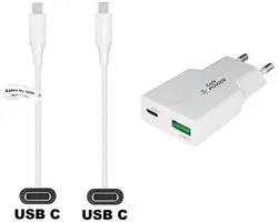 OneOne 30W snellader met 2 poorten + 0,5m Sterke USB C naar C kabel. PD PPS lader. GAN oplader adapter past op Motorola Edge 50 / 50 Fusion / 50 Pro / 50 Ultra, Edge 60 / 60s / 60 Fusion, 60 Pro / 60 Ultra, One Power, One Vision, One Zoom