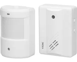 Virone AS-5 Détecteur de passage / sonnette de magasin / détecteur d'entrée avec récepteur sans fil - signal de sonnette DING-DONG et LED clignotante - à piles