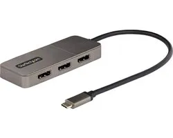 StarTech.com 3-Port USB-C Multi-Monitor Adapter, USB Type-C naar 3x DisplayPort 1.4 MST Hub, Triple 4K 60Hz DP Laptop Display Extender / Splitter, HDR, Extra-Lange Vaste Kabel - Enkel Windows