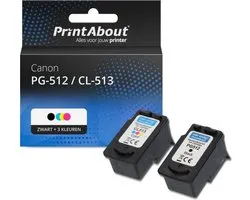 PrintAbout PG-512 / CL-513-PA, Rendement élevé (XL), 37 ml, 1025 pages, Multi pack