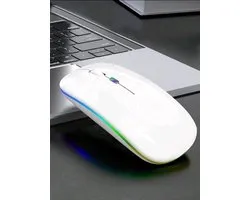 Draadloze LED Bluetooth Muis - Ergonomisch - RGB - Laptop en Gaming - Draadloos - Wit - Met USB adapter