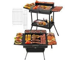 Barbecue Électrique Sur Pied Zilan – BBQ 2400W avec Bac à Eau, Pare-Vent & 2 Tables Latérales – Grille de Cuisson Réglable en Hauteur