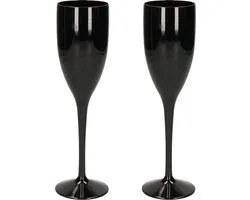 Champagne/prosecco glas - 2x - zwart - 150 ml - onbreekbaar kunststof - bruiloft/feest glazen