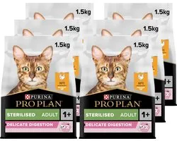 Pro Plan Adult Sterilized Delicate Digest - Croquettes pour Nourriture pour chat - Kip - 6 x 1,5 kg