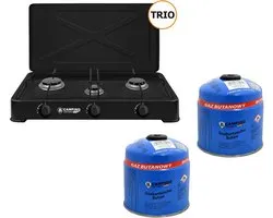 Camping kookpit/kookstel - 3 pits - inclusief butaangas navulling - 2x stuks - 500 gram