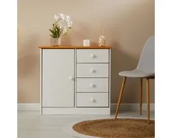 Commode RONDO met 4 lades, grenenhout in wit/bruin