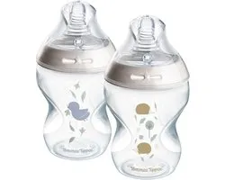 Tommee Tippee Biberon Anti-colique Natural Start - 2 x 260ml avec tétines à débit lent 1m+ - déco