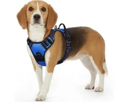 Sander Shop Hondentuig No Pull, Hondenharnas voor Kleine Honden, Verstelbare Harnas Hond met Reflecterend Strepen, Gewatteerd Zacht Ademend, Hondentuigje Anti-trek voor Wandelen Training, Blauw S