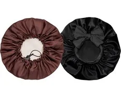 BeBlooming Luxe Bonnet Satijn Verstelbaar - 2 Stuks - Satijnen Slaapmuts - Haarnetjes - Haarverzorging - Elastisch - Krullend Haar Producten - Bruin/Zwart